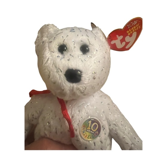Retired Ty Beanie Baby Decade Sparkly White Anniversary Bear - Picture 12 of 12